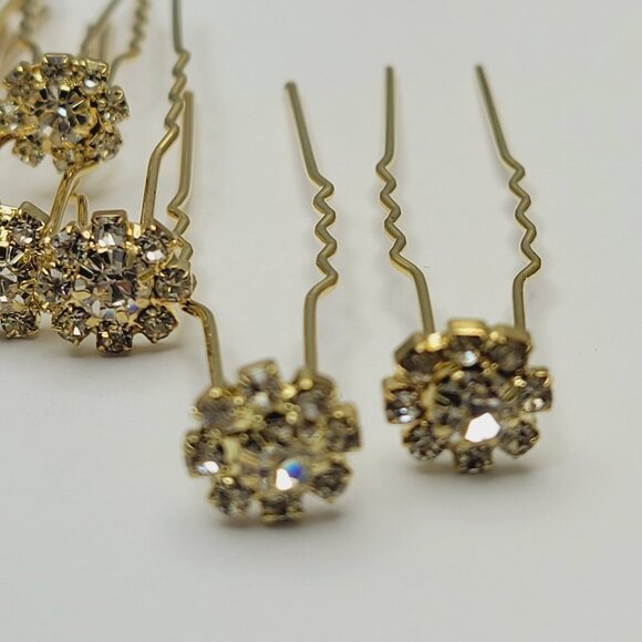 Gold Tone Wedding Crystal Hairpins - Picture 6 of 10